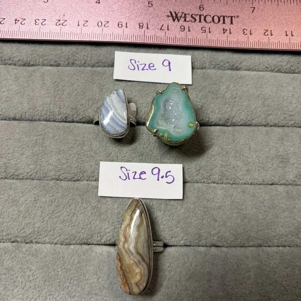 Lace agate or geode agate rings